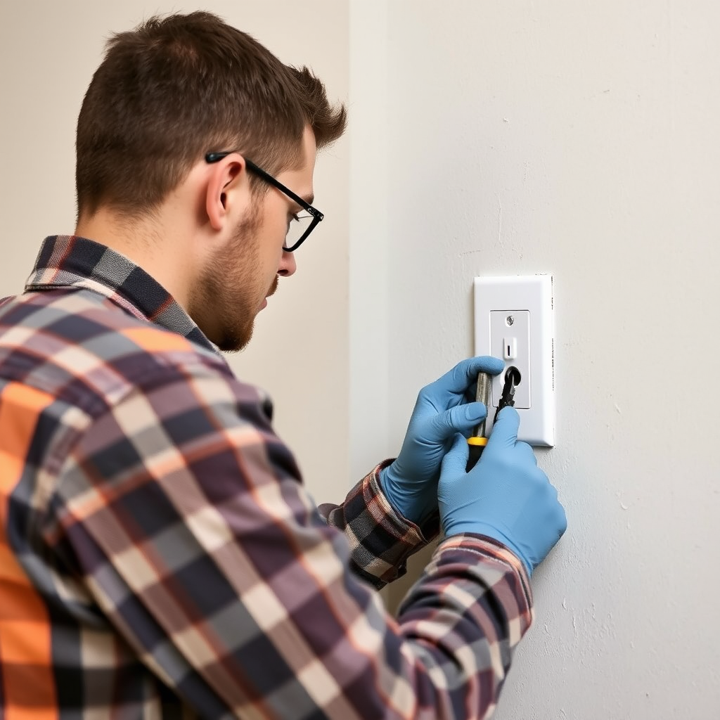 Elektrķis uzstāda sienas kontaktligzdu ar profesionāliem instrumentiem, ievērojot drošības prasības